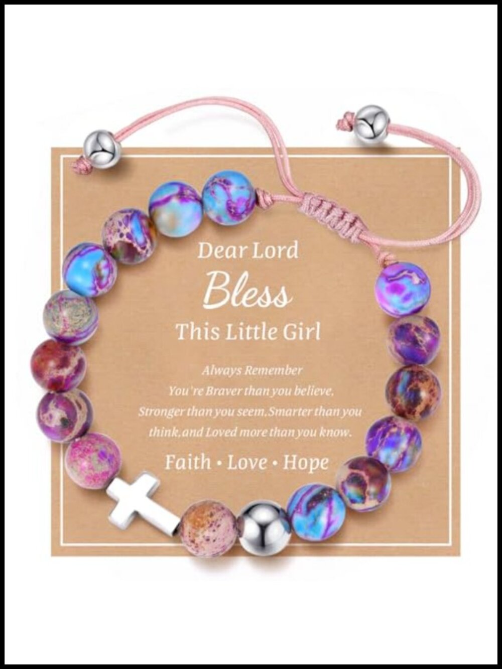 Cross Charm Bracelet for Teen Girls with Natural Stone Beads
